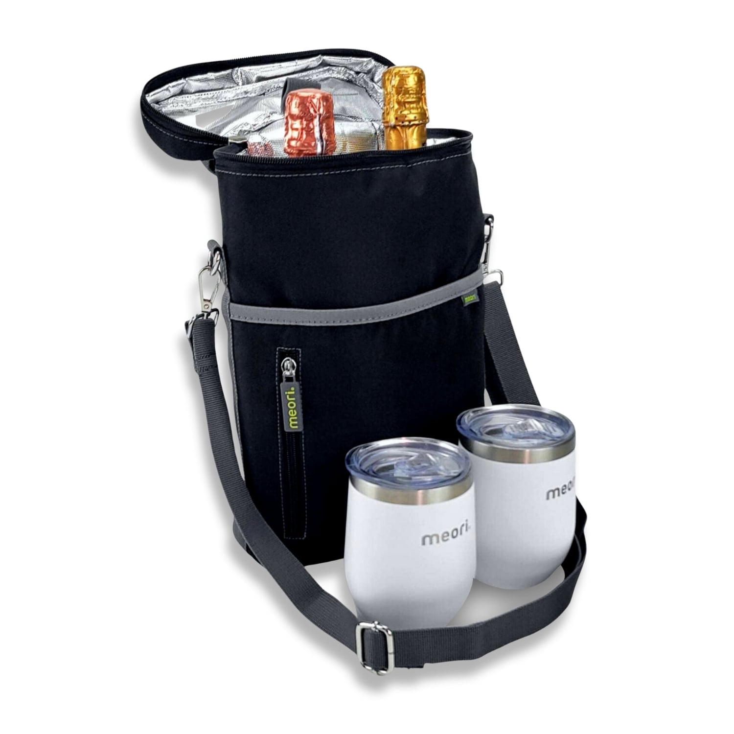 B100869-2-Insulated-Wine-Tote+Tumbler-meori-Lava-Black Black Wine Gift Bag