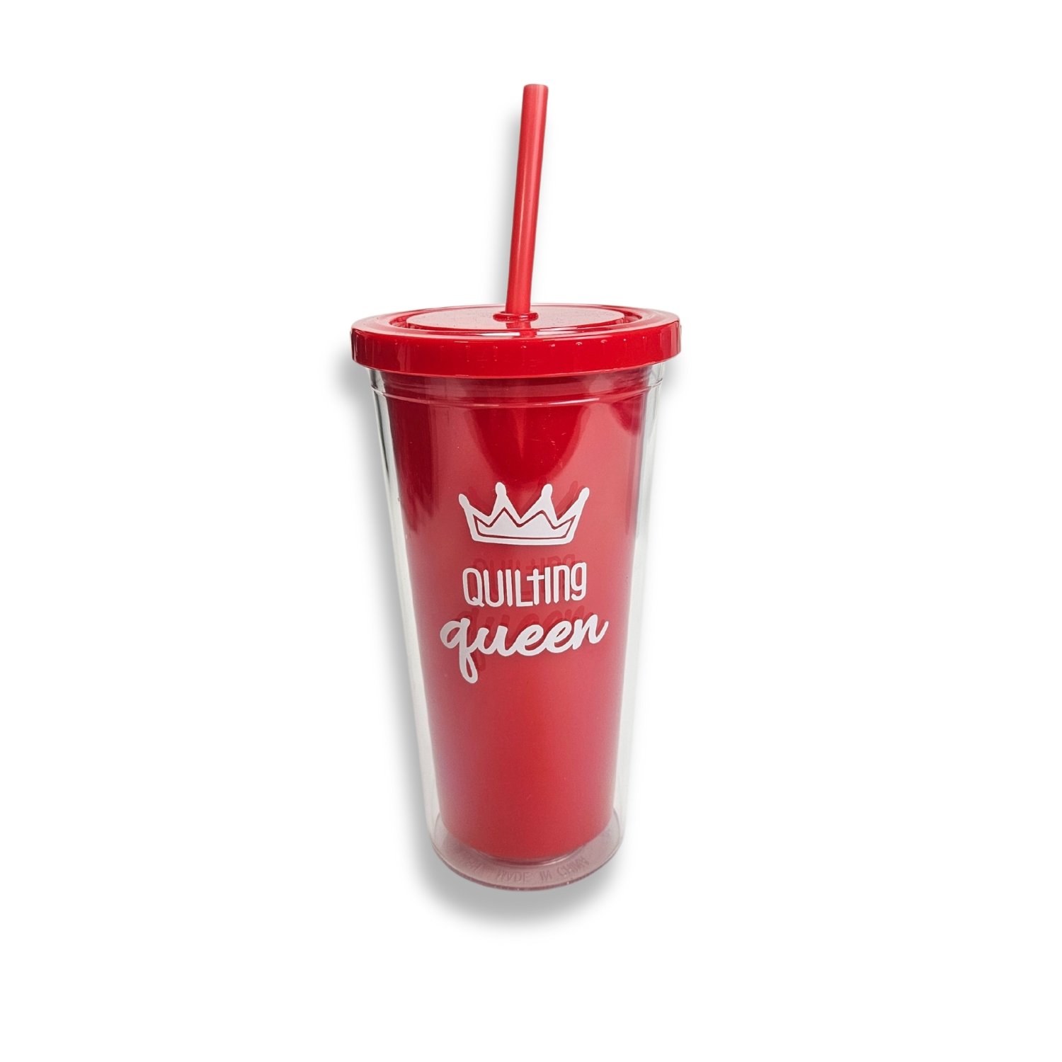 Red Insulated Tumbler with Lid and Straw and imprint Quilting Queen